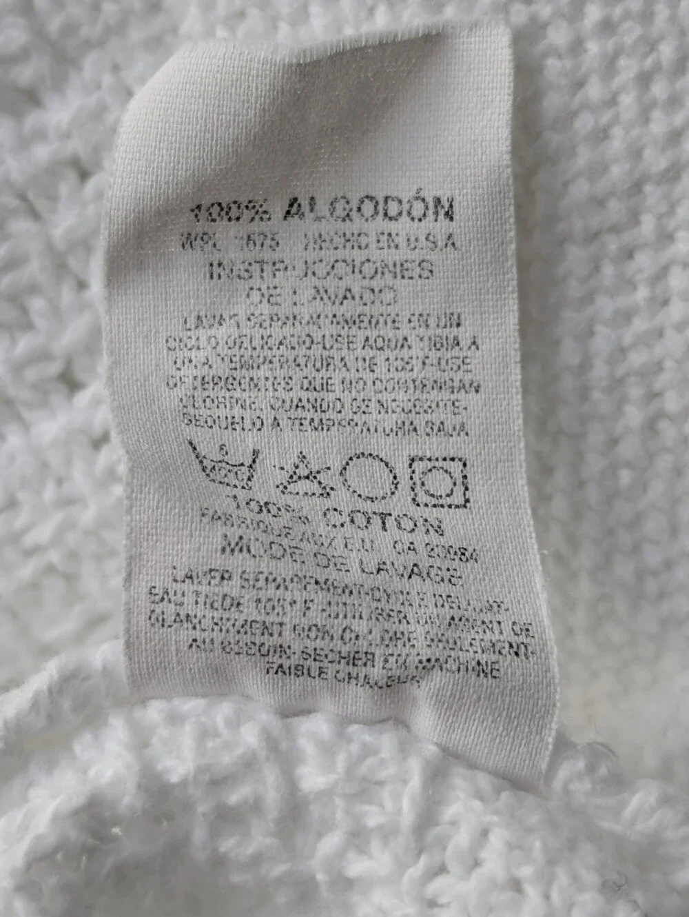 White Cotton Queen Blanket 92x88 Textured Woven 100% Cotton Made in USA Stretch